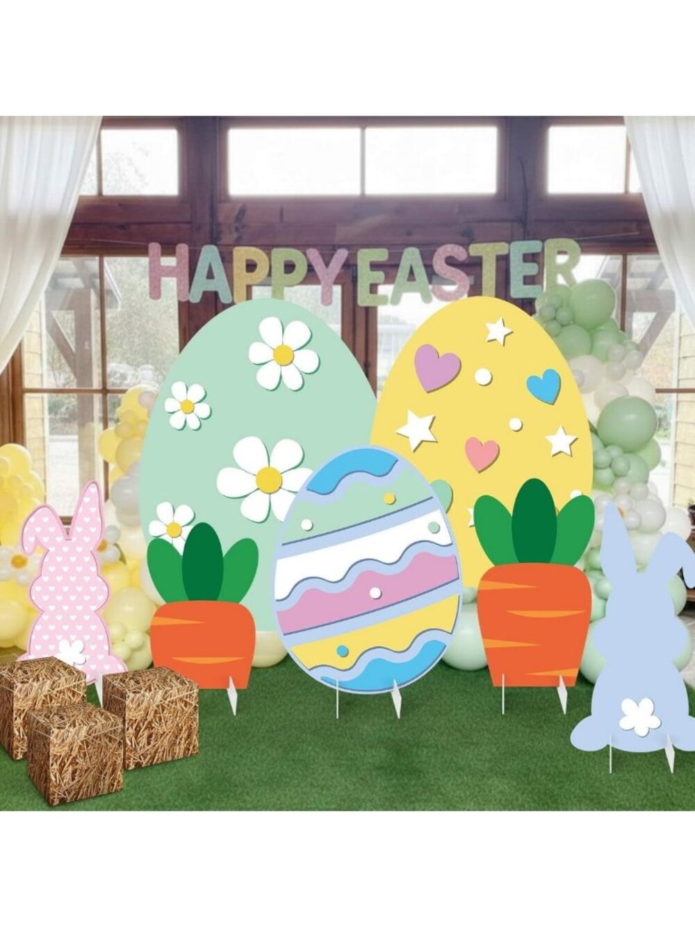 10 Pcs Easter Cutouts - Bunny & Egg Photo Props for Spring Party Decor